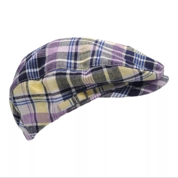 NWT JANIE AND JACK Sz 12-24 M Boys Newsboy Hat Cap Plaid purple,navy and yellow - Picture 1 of 5
